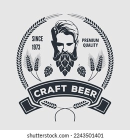 Craft Beer, Authentic Brewery logo design template with Man with beard made of hop cone