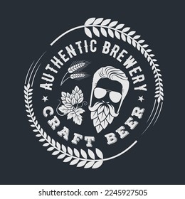 Craft Beer, Authentic Brewery logo design template with Man with beard made of hop cone