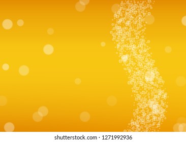 Craft beer background. Lager splash. Oktoberfest foam. bar menu layout. Pale pint of ale with realistic white bubbles. Cool liquid drink for Golden cup with craft beer background.