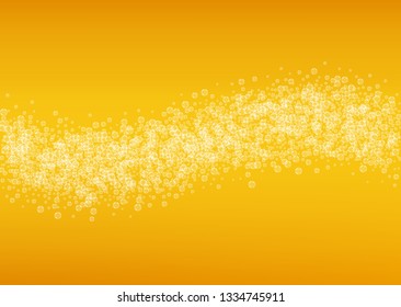 Craft beer background. Lager splash. Oktoberfest foam. bar menu layout. Pale pint of ale with realistic white bubbles. Cool liquid drink for Gold bottle with craft beer background.