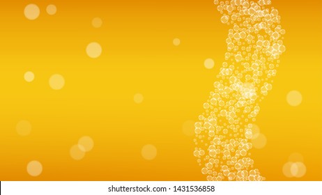 Craft beer background. Lager splash. Oktoberfest foam. bar menu design. Hipster pint of ale with realistic white bubbles. Cool liquid drink for Yellow mug with craft beer background.