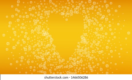 Craft beer background. Lager splash. Oktoberfest foam. Fresh pint of ale with realistic white bubbles. Cool liquid drink for bar banner concept. Yellow cup with craft beer background.