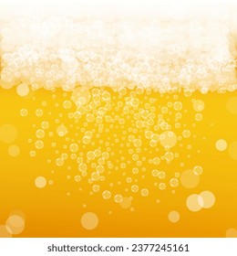 Craft beer background. Lager splash. Oktoberfest foam. Czech pint of ale with realistic bubbles. Cool liquid drink for restaurant. Orange banner layout. Yellow glass for beer background.