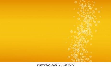 Craft beer background. Lager splash. Oktoberfest foam. German pint of ale with realistic white bubbles. Cool liquid drink for pub banner design. Orange mug with craft beer background.