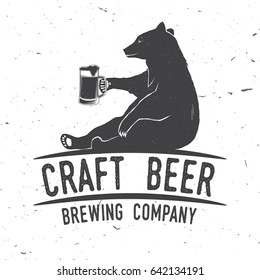 Craft Beer badge with bear. Vector illustration. Vintage design for bar, pub and restaurant business. Coaster for beer.