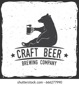 Craft Beer badge with bear. Vector illustration. Vintage design for bar, pub and restaurant business. Coaster for beer.