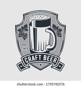 Modelo de diseño de marca de cerveza de artesanía, logotipo o etiqueta. Ilustración del vector