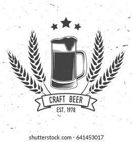 Craft Beer badge. Vector illustration. Vintage design for bar, pub and restaurant business. Coaster for beer.