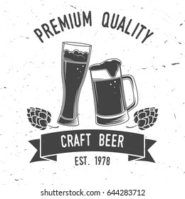 Craft Beer badge. Vector illustration. Vintage design for bar, pub and restaurant business. Coaster for beer.