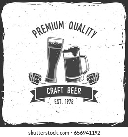 Craft Beer badge. Vector illustration. Vintage design for bar, pub and restaurant business. Coaster for beer.
