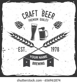 Craft Beer badge. Vector illustration. Vintage design for bar, pub and restaurant business. Coaster for beer.