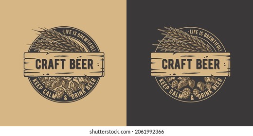 Craft beer barley and hop for bar. Original brew design with barleys and hops for pab or brewery