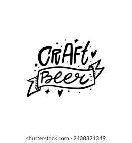 Craft Beer black color lettering phrase sign. Vector art isolated on white background.