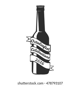Craft beer black and white label of bottle with lettering and starburst in hipster style. Oktoberfest. Vector illustration.