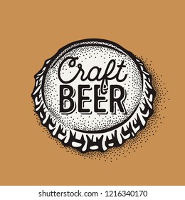 Craft beer bottle cap with brewing inscription in vintage style.