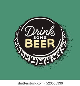 Craft beer bottle cap with brewing inscription in vintage style. Engraving illustration with lettering in hipster style isolated on grunge background. Element for poster in pubs and bars.