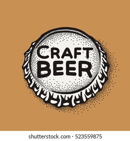 Cajón de frasco de cerveza de la artesanía con la inscripción de elaboración en estilo vintage. Dibujo grabado con letras en estilo hipster aislado en fondo de fondo. Elemento para afiche en bares y bares.