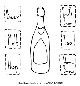 Craft Beer Bottle Doodle Style Sketch. Hand Drawn Vector Illustration