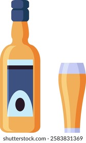 Craft beer bottle and glass filled with golden beverage representing celebration, refreshment, and the enjoyment of high quality artisanal brews