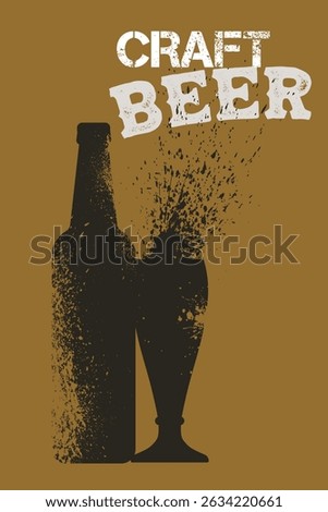 Craft beer bottle, glass splash, pub poster design, vector, flat design, Oktoberfest beer party, alcohol, lager