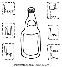 Craft Beer Bottle. Hand Drawn Vector Illustraition.