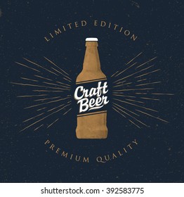 Craft beer bottle label. Vintage styled vector illustration.