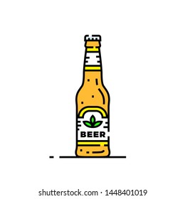 Craft beer bottle line icon. Cold lager drink symbol. Alcoholic beverage graphic. Vector illustration.