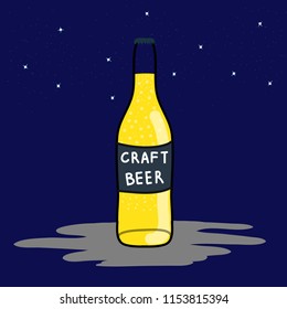 Craft Beer Bottle in Night Time Free Hand Drawn Vector