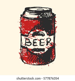 Craft beer bottle pub sketch vector illustration.
