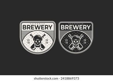 craft beer with beer bottle and skull badge logo graphic for brewing company label, sign, symbol or brand identity