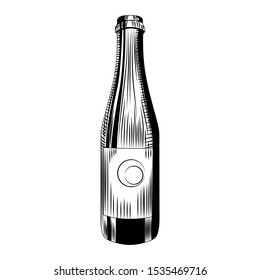 Craft beer bottle template. Hand drawn cider bottle isolated on white background. Vintage engraved style. Vector illustration