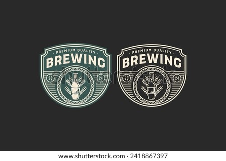 craft beer with beer bottle and wheat logo graphic for brewing company label, sign, symbol or brand identity