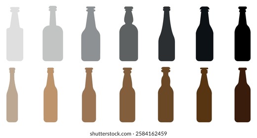 Craft beer bottles in different shapes and colors. Vector illustration isolated on white background.