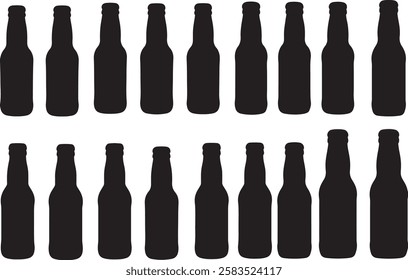 Craft beer bottles silhouettes. Set of various craft beer bottles. Different shapes and sizes.
