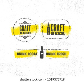 Craft Beer Brewery Artisan Creative Vector Sign Concept. Rough Handmade Alcohol  Banner. Menu Page Design Element