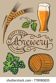 Craft beer brewery emblem and design elements