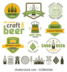 Craft beer brewery emblems, labels and design elements. Color print on white background