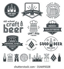 Craft beer brewery emblems, labels and design elements. Black print on white background