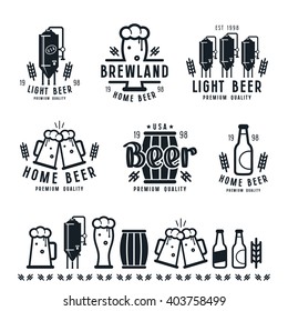 Craft beer brewery emblems, labels and design elements. Black print on white background
