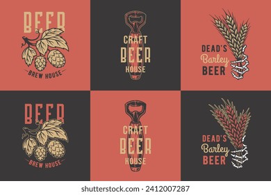 Craft beer brewery, hop seed, brewing bottle corks for barley with skeleton hands