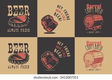 Craft beer brewery, hop seed, brewing bottle corks for beer emblems set