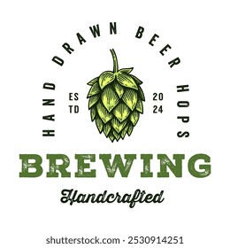 Logotipo cervejaria artesanal, Vintage Hop Cone Badge Emblema Design