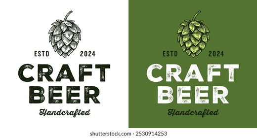 Craft Beer Brewery Logo, Vintage Hop Cone Badge Emblem Design