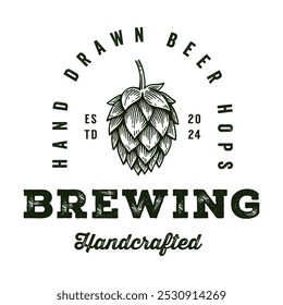 Logotipo cervejaria artesanal, Vintage Hop Cone Badge Emblema Design