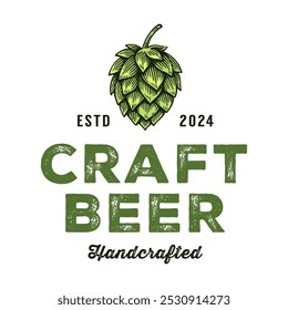 Craft Beer Brewery Logo, Vintage Hop Cone Badge Emblem Design