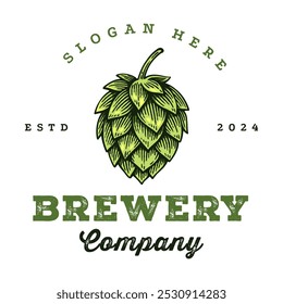 Craft Beer Brewery Logo, Vintage Hop Cone Badge Emblem Design