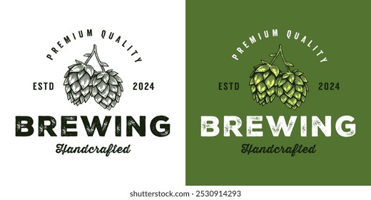 Craft Beer Brewery Logo, Vintage Hop Cone Badge Emblem Design