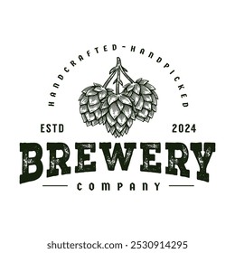 Logotipo cervejaria artesanal, Vintage Hop Cone Badge Emblema Design