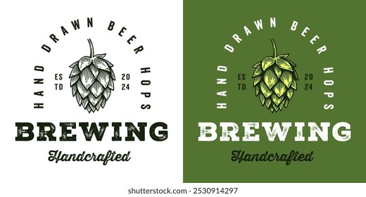 Craft Beer Brewery Logo, Vintage Hop Cone Badge Emblem Design