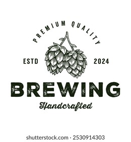 Craft Beer Brewery Logo, Vintage Hop Cone Badge Emblem Design